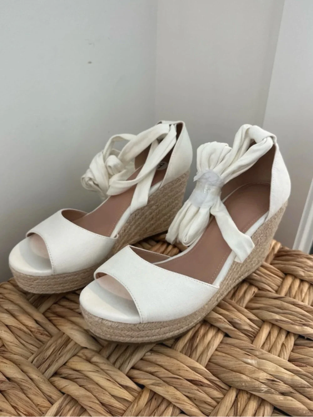 Women’s Cream Espadrille Platform Wedges with Ankle Tie